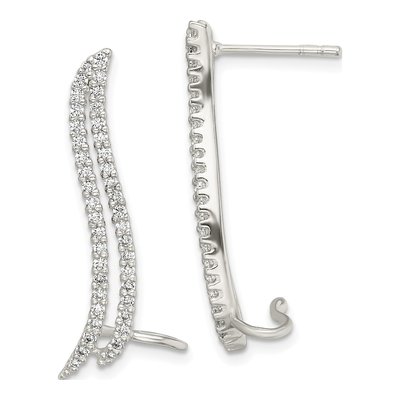 Sterling Silver CZ Double Row Ear Climber Threader Earrings