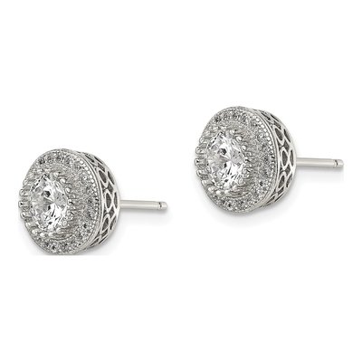 Sterling Silver Round CZ Pave Halo Button Stud Earrings – view 3