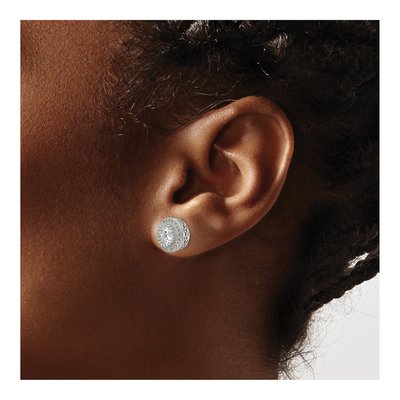 Sterling Silver Round CZ Pave Halo Button Stud Earrings – view 4