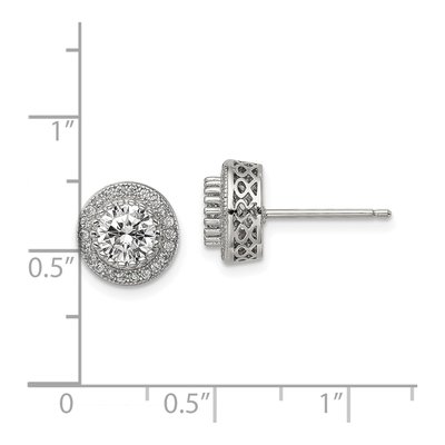 Sterling Silver Round CZ Pave Halo Button Stud Earrings – view 5