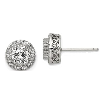 Sterling Silver Round CZ Pave Halo Button Stud Earrings