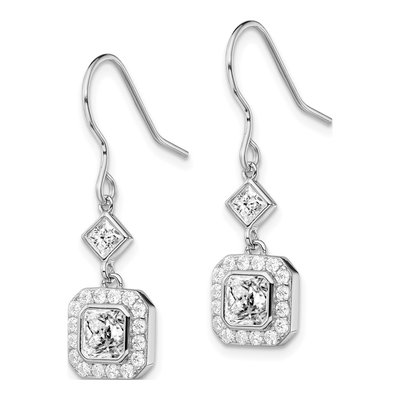 Sterling Silver CZ Halo Dangle Earrings – view 3