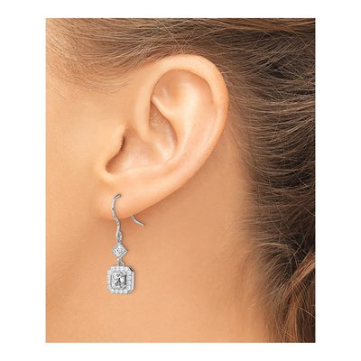 Sterling Silver CZ Halo Dangle Earrings – view 4