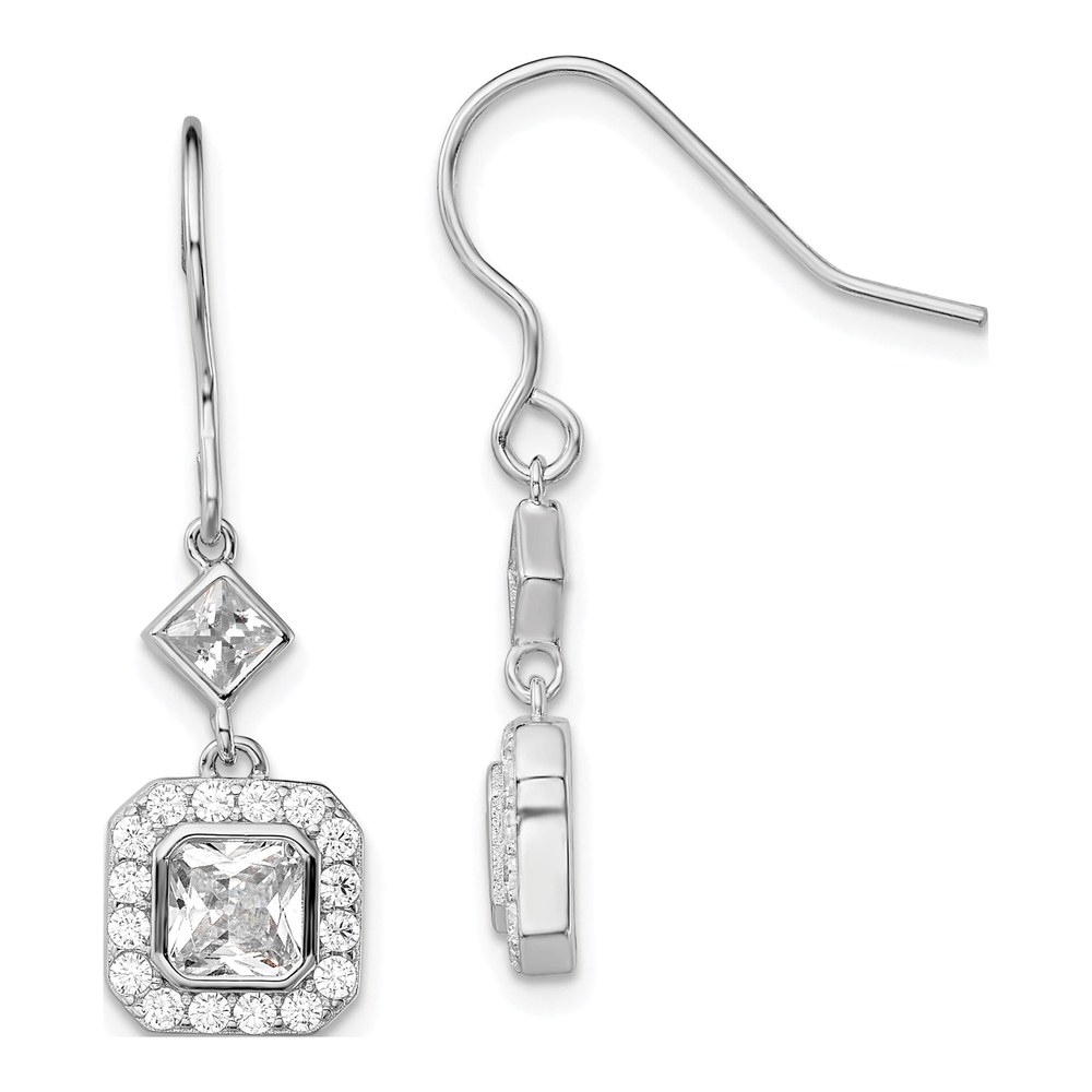 Sterling Silver CZ Halo Dangle Earrings