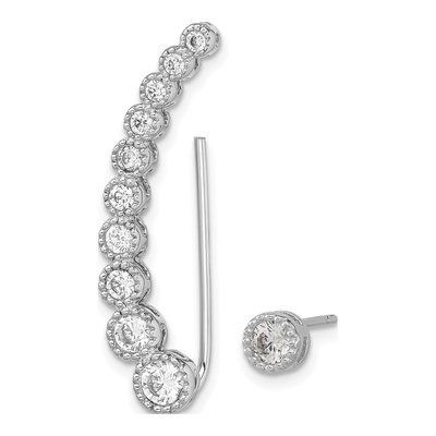 Sterling Silver CZ Ear Climber Set Threader Earrings – view 3