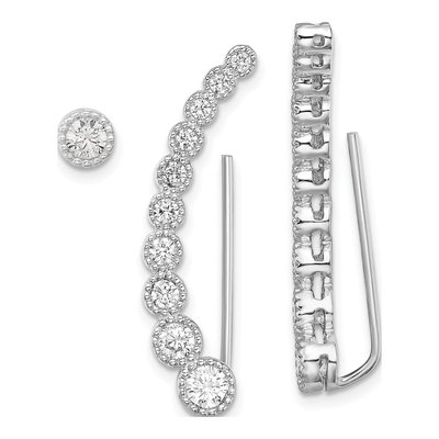 Sterling Silver CZ Ear Climber Set Threader Earrings