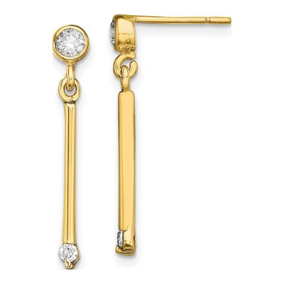 Gold-Plated Sterling Silver CZ Bar Dangle Earrings