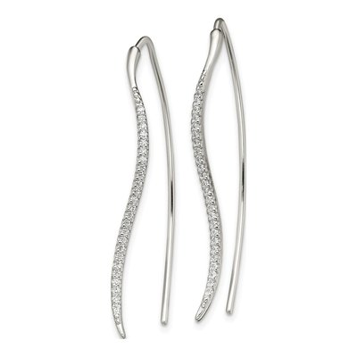 Sterling Silver CZ Curved Bar Threader Earrings – view 3
