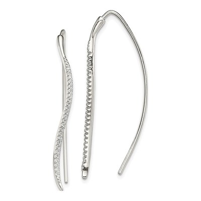 Sterling Silver CZ Curved Bar Threader Earrings