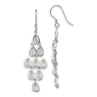 Sterling Silver CZ Pear Chandelier Earrings