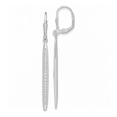 Sterling Silver CZ Bar Leverback Earrings