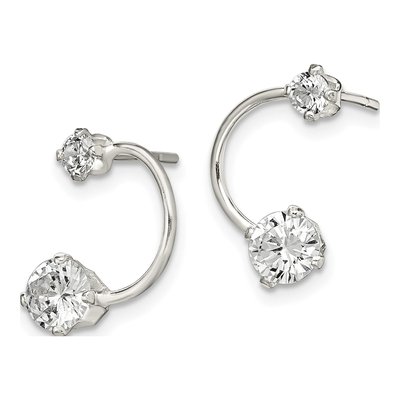 Sterling Silver CZ Half-Circle Dangle Earrings – view 3