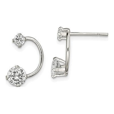 Sterling Silver CZ Half-Circle Dangle Earrings