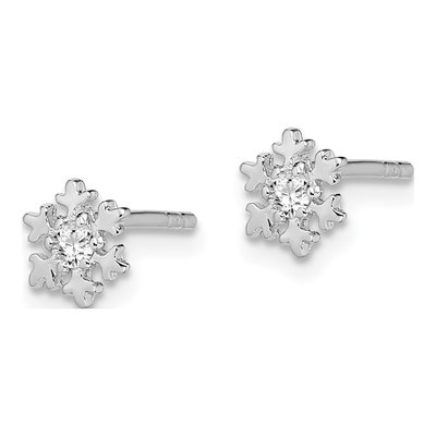 Sterling Silver Round CZ Snowflake Stud Earrings – view 3