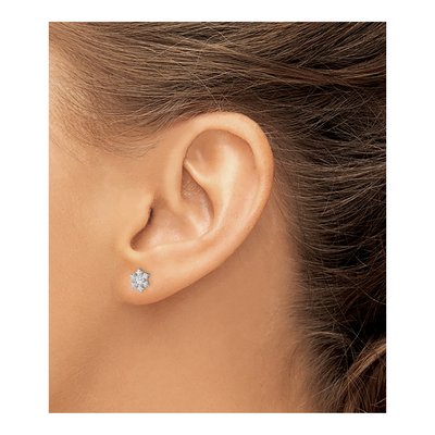 Sterling Silver Round CZ Snowflake Stud Earrings – view 4