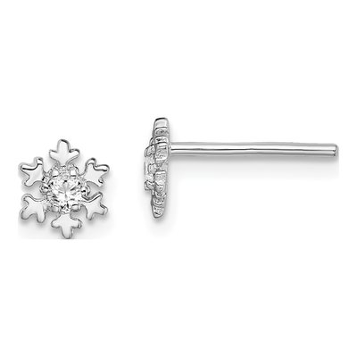 Sterling Silver Round CZ Snowflake Stud Earrings