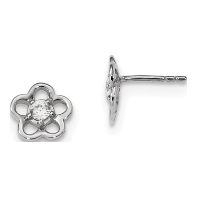 Sterling Silver Round CZ Flower Stud Earrings