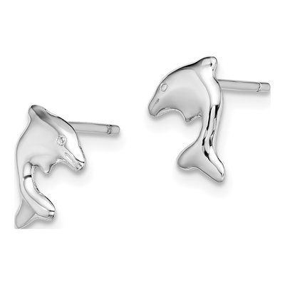 Sterling Silver Dolphin Stud Earrings – view 3