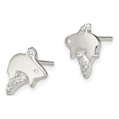 Sterling Silver Round CZ Shark Stud Earrings – view 3