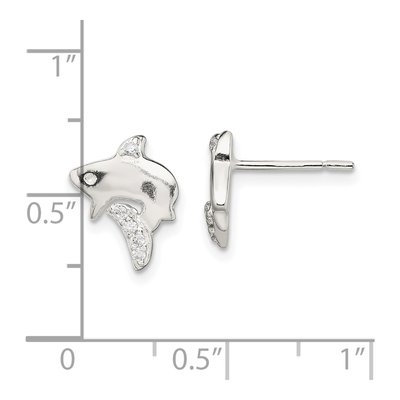Sterling Silver Round CZ Shark Stud Earrings – view 5