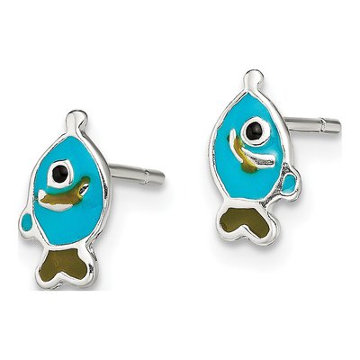 Sterling Silver Enameled Fish Stud Earrings – view 3
