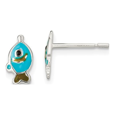 Sterling Silver Enameled Fish Stud Earrings