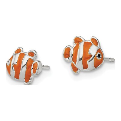 Sterling Silver Enameled Clown Fish Stud Earrings – view 3