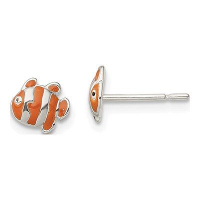 Sterling Silver Enameled Clown Fish Stud Earrings