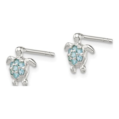 Sterling Silver Round CZ Turtle Stud Earrings – view 3