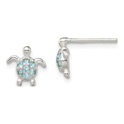 Sterling Silver Round CZ Turtle Stud Earrings