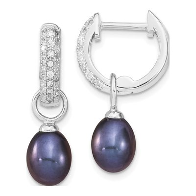 Sterling Silver Black & White Pearl CZ Earring Set – view 5