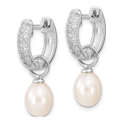 Sterling Silver Black & White Pearl CZ Earring Set – view 6