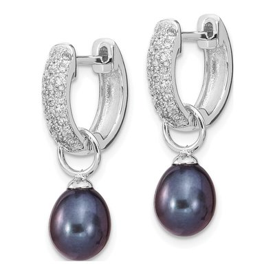 Sterling Silver Black & White Pearl CZ Earring Set – view 7