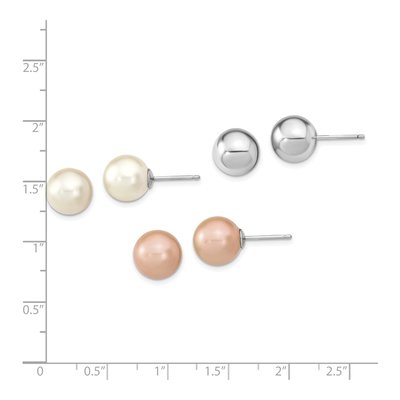 Sterling Silver Shell Pearl Ball Earring Set – view 8