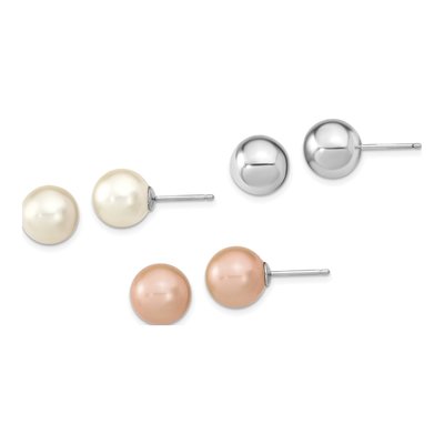 Sterling Silver Shell Pearl Ball Earring Set