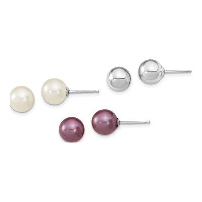 Sterling Silver Shell Pearl Post Earring Set