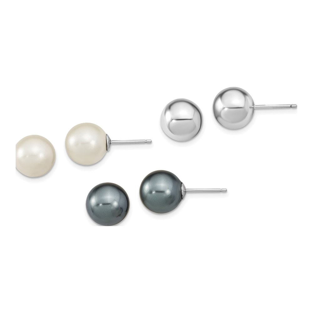 Sterling Silver Imitation Shell Pearl Earring Set of 3