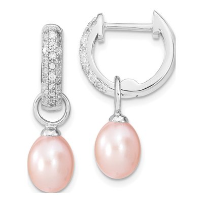 Sterling Silver Rh 7-8mm Wht/Pk Fwc Pearl Cz Changeable Earring – view 5