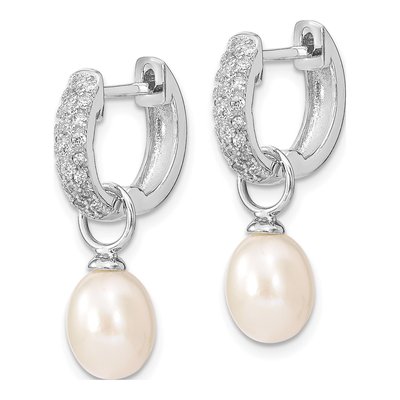 Sterling Silver Rh 7-8mm Wht/Pk Fwc Pearl Cz Changeable Earring – view 6