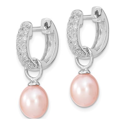 Sterling Silver Rh 7-8mm Wht/Pk Fwc Pearl Cz Changeable Earring – view 7