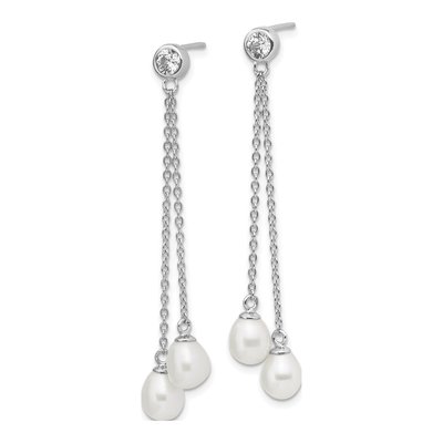 Sterling Silver Freshwater Cultured Pearl & CZ Dangle Earrings – view 3