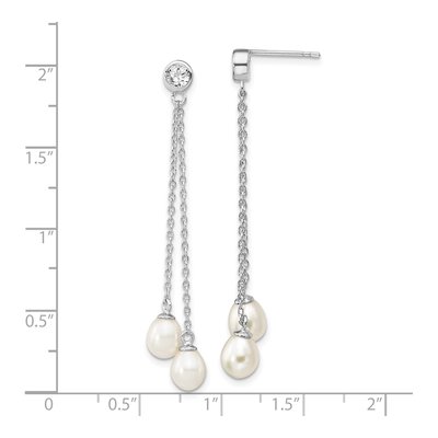 Sterling Silver Freshwater Cultured Pearl & CZ Dangle Earrings – view 5