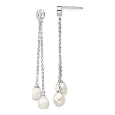 Sterling Silver Freshwater Cultured Pearl & CZ Dangle Earrings