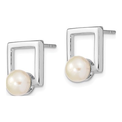 Sterling Silver Freshwater Cultured Pearl Square Dangle Earrings – view 3