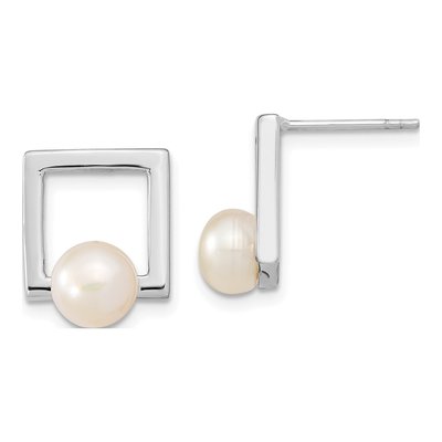Sterling Silver Freshwater Cultured Pearl Square Dangle Earrings