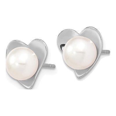 Sterling Silver Button Freshwater Cultured Pearl Heart Stud Earrings – view 2