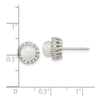 Sterling Silver Simulated Pearl & CZ Button Stud Earrings – view 5