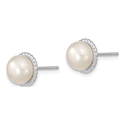 Sterling Silver Freshwater Cultured Pearl Button Stud Earrings – view 3