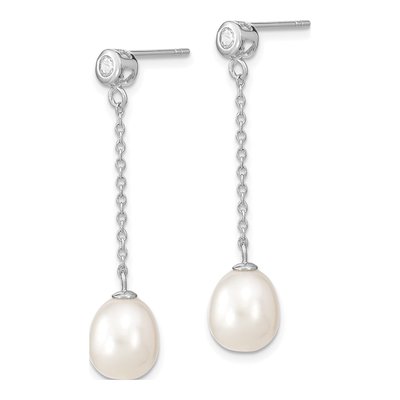 Sterling Silver Freshwater Cultured Pearl & CZ Dangle Earrings – view 3