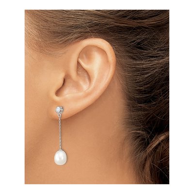 Sterling Silver Freshwater Cultured Pearl & CZ Dangle Earrings – view 4